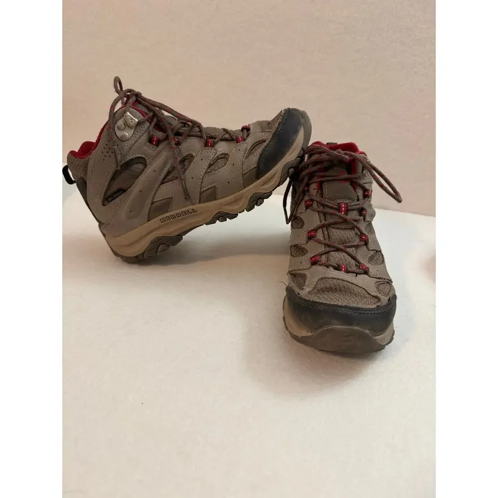 Moab 3 Mid Waterproof Leather Kids' Size 4M Boulder Gray Red Hiking Boots